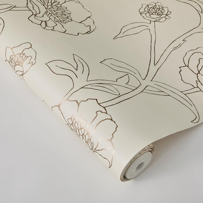 Tempaper Metallic Gold Leaf Peonies Removable Peel and Stick Floral Wallpaper, 20.5 in X 16.5 ft, Made in the USA - Image 2